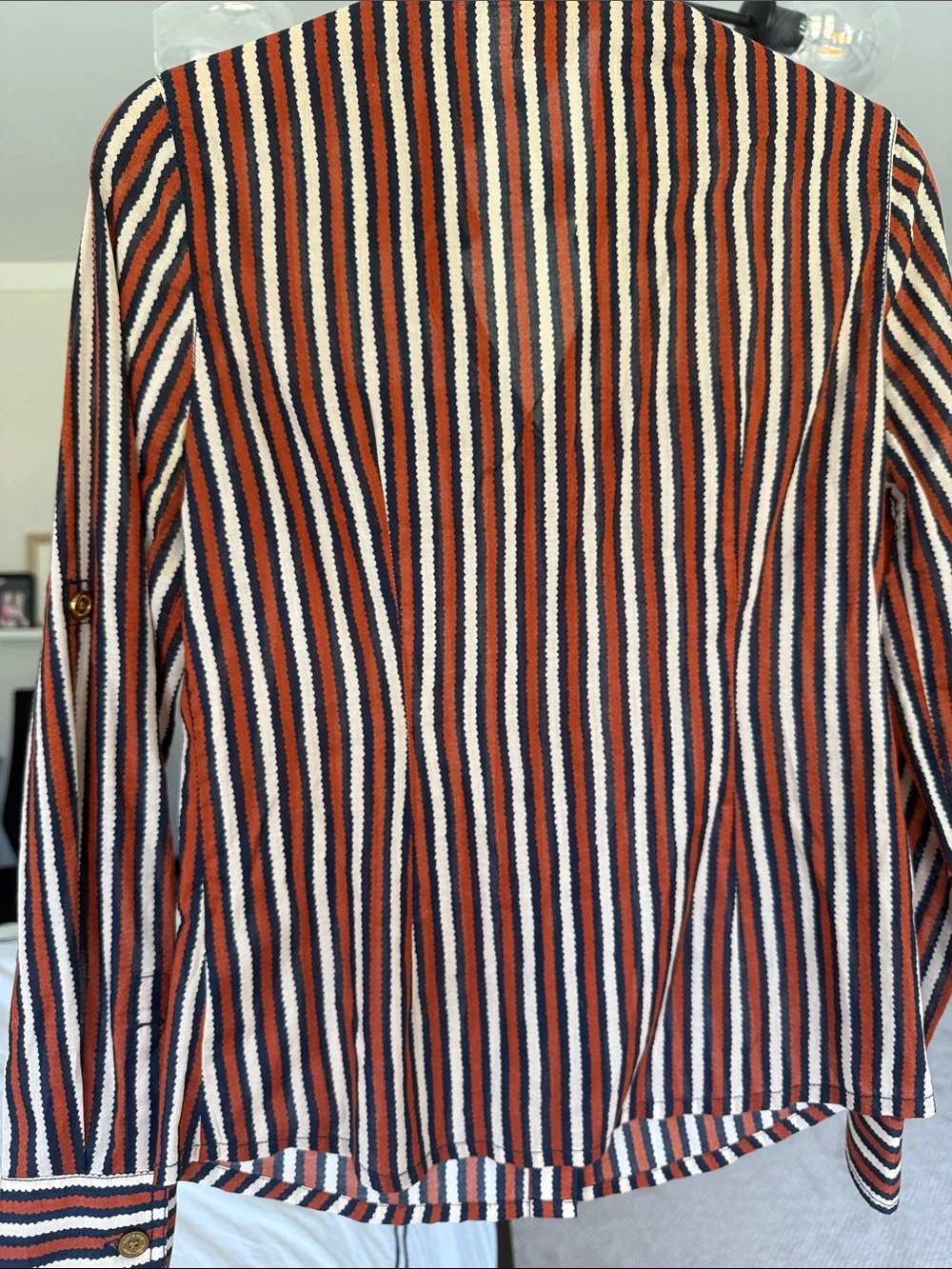 Tory Burch Navy, Rust & Cream Striped Button-Front Shirt